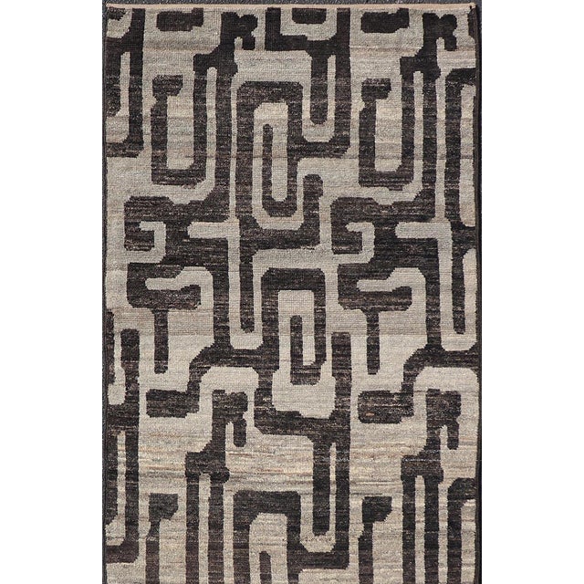 2020s Modern Casual Runner in Wool With Black and Shades of Gray in Modern Design 3'8 X 11'3 For Sale - Image 5 of 9