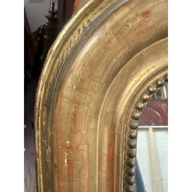French 19th-C. French Louis Philippe Gold Leaf & Greek Key Giltwood Mirror For Sale - Image 3 of 9