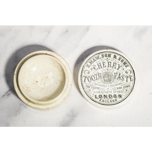 Interesting Antique Victorian S. Maw Son & Sons Cherry Tooth Paste Pot English Apothecary Jar Home Decor For Sale - Image 10 of 11