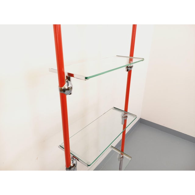 Bauhaus-Style Modular Bookcase in Red Metal, Chrome and Glass, 1970s For Sale - Image 15 of 18