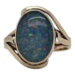 Vintage 9ct Gold & Opal Doublet Signet Style Ring Size 6.75