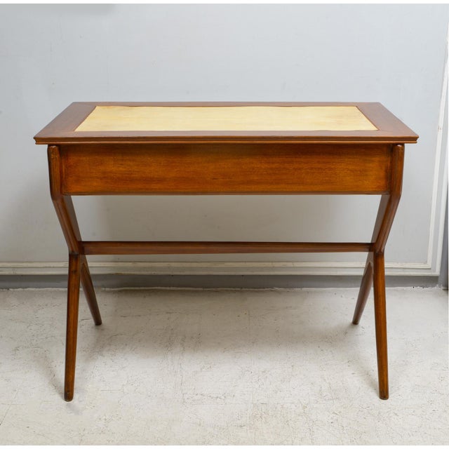 Sculptural Italian Mid-Century Mahogany and Parchment Desk With Three Drawers For Sale - Image 10 of 10