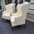 Queen Anne Pair of Southwood Queen Anne Wingback Chairs in Ivory Damask For Sale - Image 3 of 15