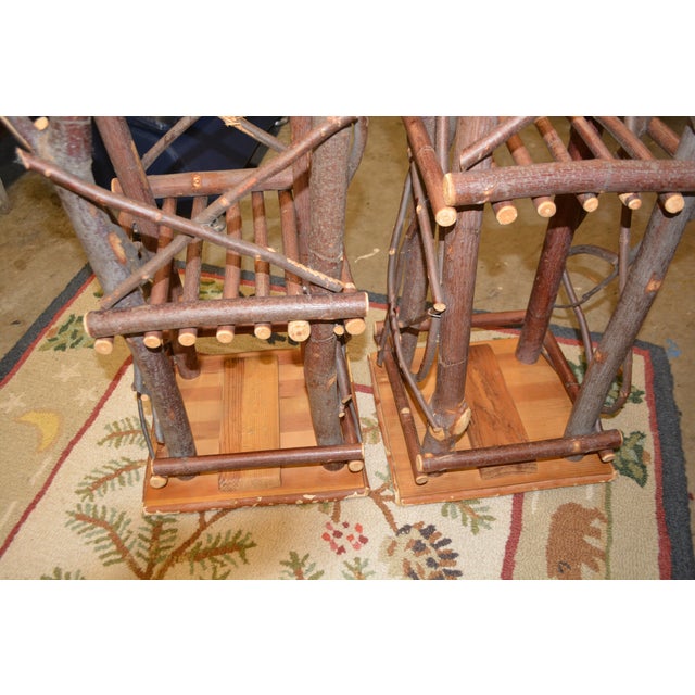 1980s Pair Adirondack Style Hand Crafted Twig Log Wood Plant Stands or End Tables For Sale - Image 15 of 17