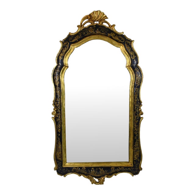 Chinoiserie Black and Gold Mirror For Sale