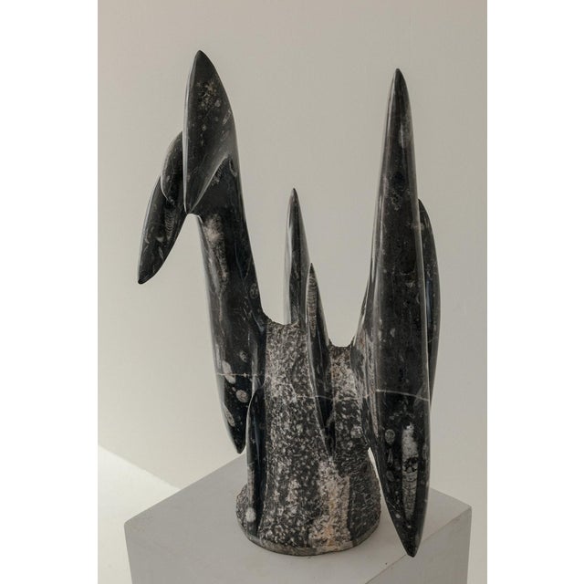 Brutalist Black Abstract Sculpture, 1980s, Fossilstone For Sale - Image 3 of 9