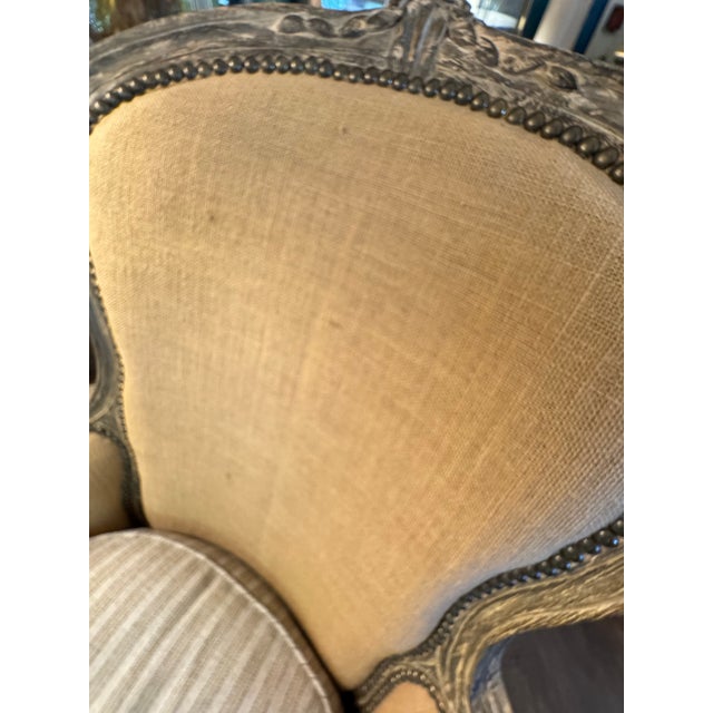 Arhaus Arhaus French Bergère Style Upholstered Armchairs – Pair | Carved Wood Frame | Neutral Linen For Sale - Image 4 of 8