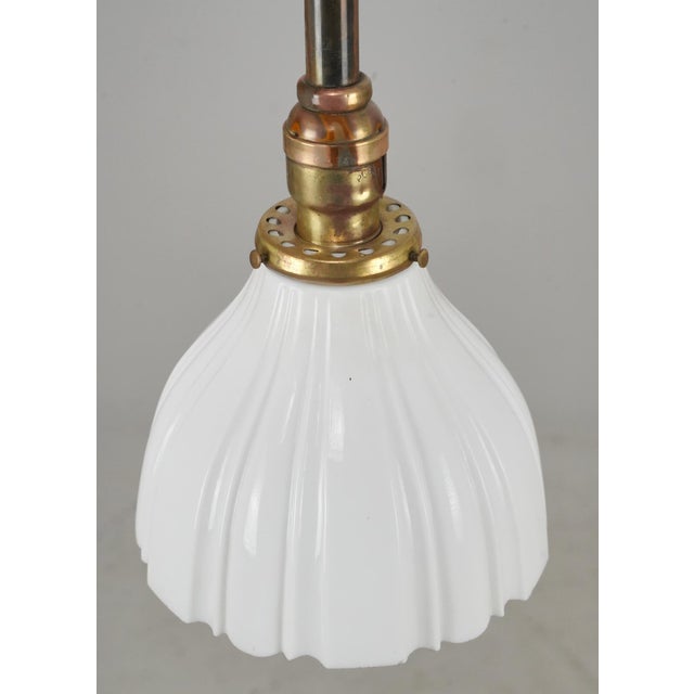 Traditional Early 20th Century Traditional White Milk Glass Brass Pole Pendant Light - Restored For Sale - Image 3 of 6