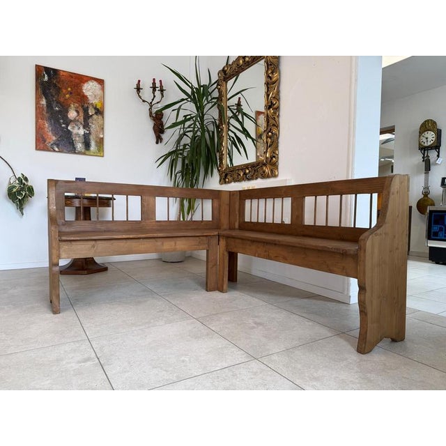Rustic solid wood corner bench set. Dimensions: Height x Left - Right 85 x 155 x 166 cm, Depth 35 cm. A rustic, antique...