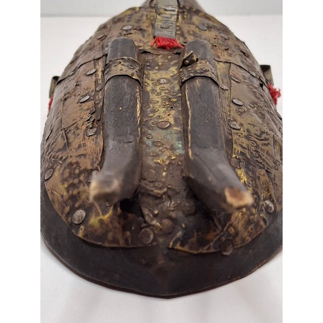 Authentic Marka African Mask Mali - Hammered Brass & Copper Over Wood Tribal Art For Sale - Image 16 of 18