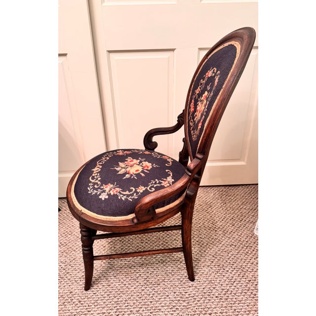 Early 20th Century Antique Upholstered Armchair With Needlepoint Upholstery 1938 For Sale - Image 5 of 9