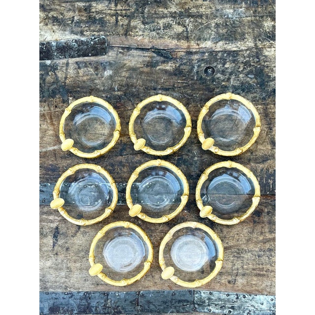 Vintage Gilt Bamboo Table Setting Personal Ashtrays - Set of 8 For Sale - Image 10 of 11