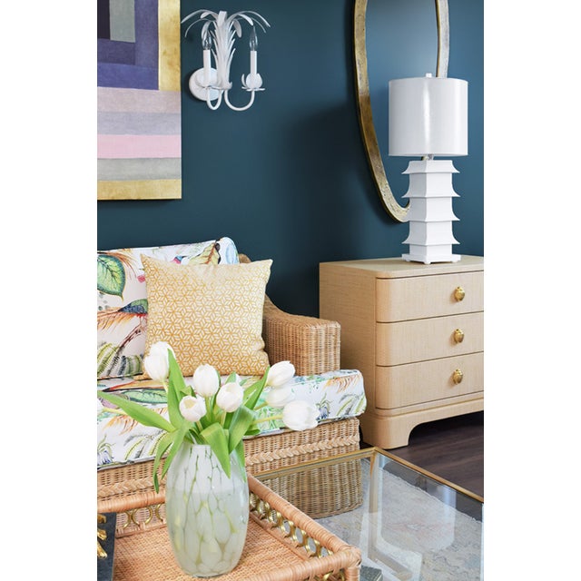 Matthew Izzo Home Fortune Natural Grasscloth Three Drawer Side Table With Brass Beetle Knobs For Sale - Image 10 of 12