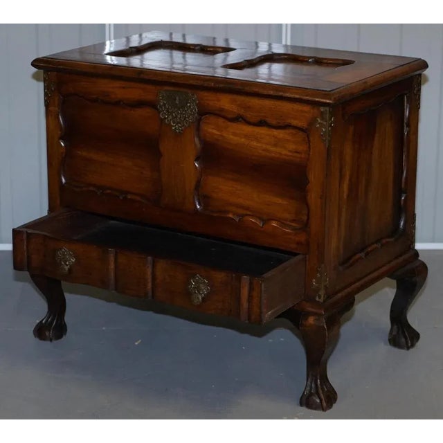 Vintage Carved Hardwood Trunk or Chest with Drawer and Claw & Ball Legs For Sale - Image 4 of 15