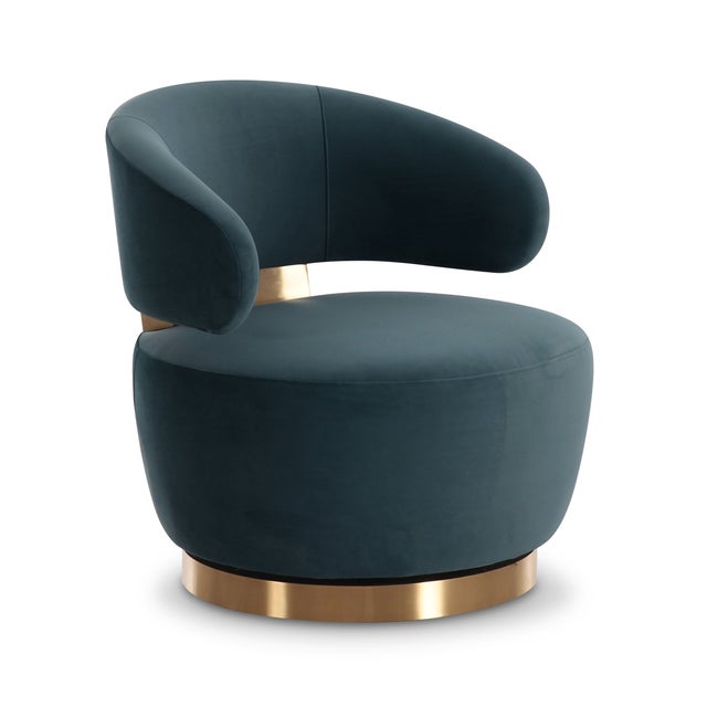 Boho Chic Austin Dark Teal Velvet Swivel Chair For Sale - Image 3 of 7