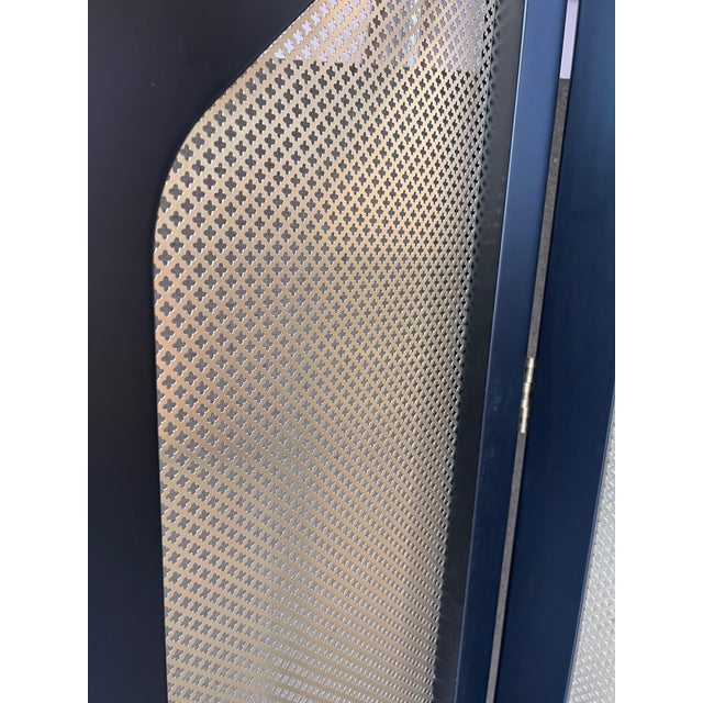 Art Deco Room Divider Black Ebonized Wood and Gold Metal Screens For Sale - Image 4 of 18