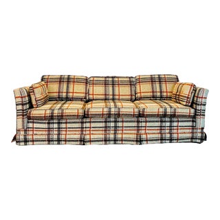 Mid Century Modern Plaid Tweed Tuxedo Null Manufacturing Corp Sofa For Sale
