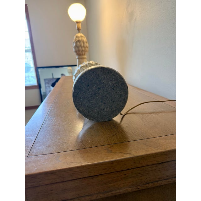 Vintage Hollywood Regency Carved Artichoke Table Lamps, Pair With Ribbed Milk Glass Globes For Sale In Milwaukee - Image 6 of 9