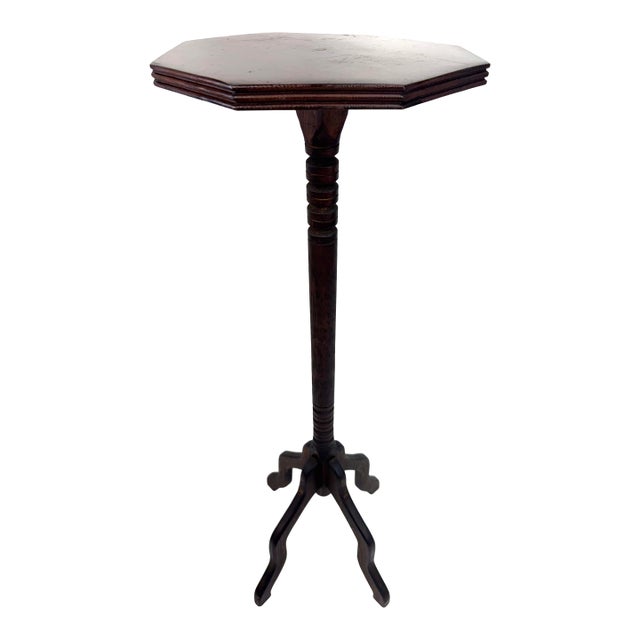 Antique Mahogany Octagonal Plant Stand With Turned Pedestal Base For Sale