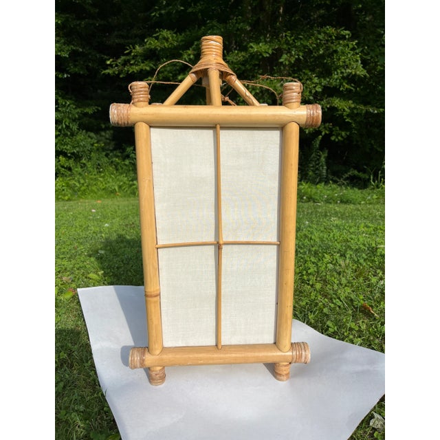 Chinoiserie Large Bamboo and Fabric Lantern For Sale - Image 3 of 9