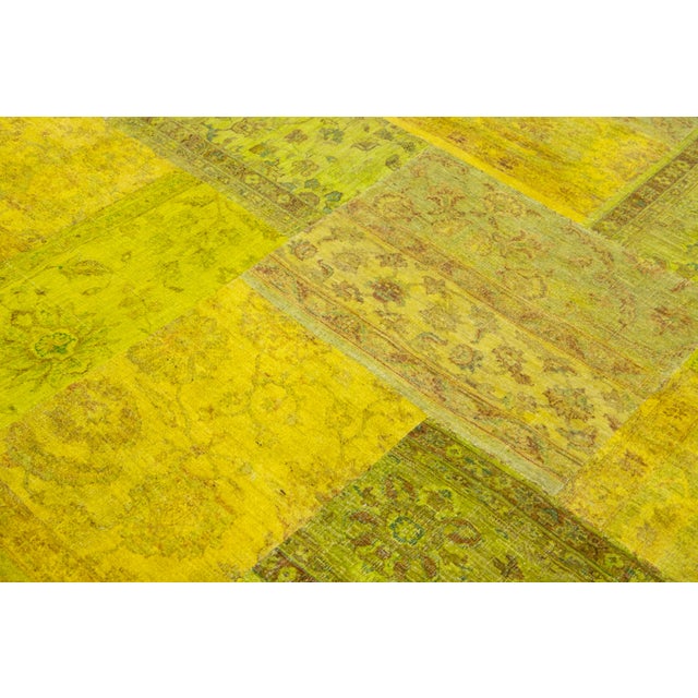 Modern Handcrafted Patchwork Wool Rug in Green With Allover Design For Sale - Image 9 of 9