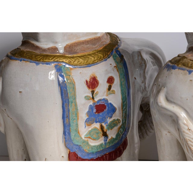 Ceramic Pair Chinoiserie Glazed Ceramic Elephant Garden Stools / Accent Tables For Sale - Image 7 of 8