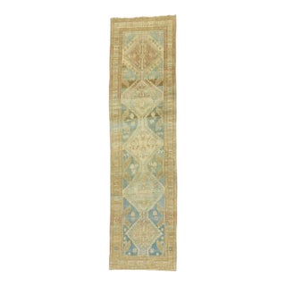 1930s Ocean Blue Sand Color Persian Tribal Runner - 3' x 11' For Sale
