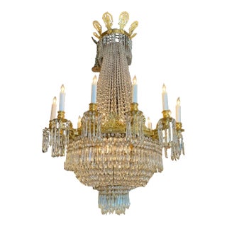 Fine 19th C. French Empire Bronze and Crystal Chandelier For Sale
