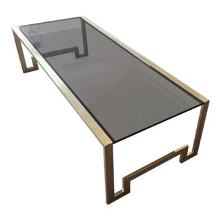 Vintage 1970s Design Institute of America Brass & Smoked Glass Coffee Table – Greek Key Design For Sale