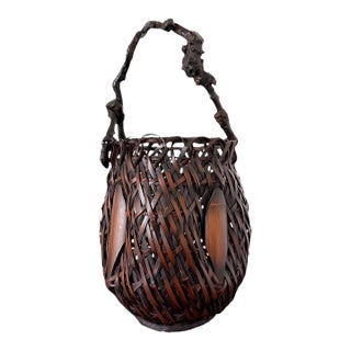 Antique Japanese Bamboo Basket Ikebana Mingei Style For Sale