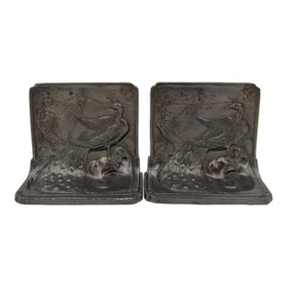 1920s Pompeian Bronze Bookends With Art Nouveau Peacocks For Sale
