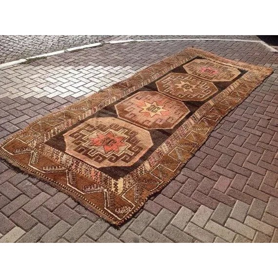 Industrial Vintage Turkish Tribal Rug - 5'2" - 12'8" For Sale - Image 3 of 6