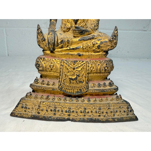 Ntique Early 1800s Gold Gilded Bronze Thai Rattanakosin Buddha Statue Sculpture For Sale - Image 12 of 18