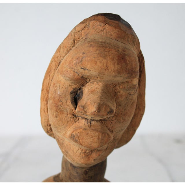 Figurative Vintage Hand Carved African Wood Bust For Sale - Image 3 of 11