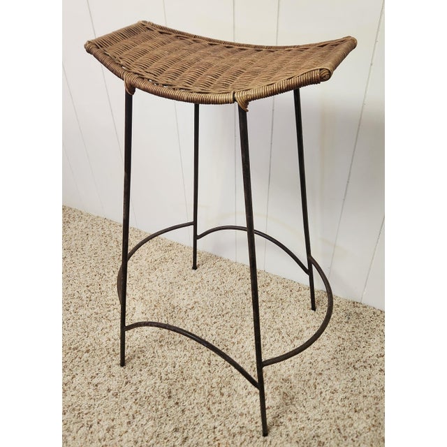 Mid-Century Modern Mid Century Barstools Attributed to Arthur Umanoff Wicker and Iron Pair For Sale - Image 3 of 9