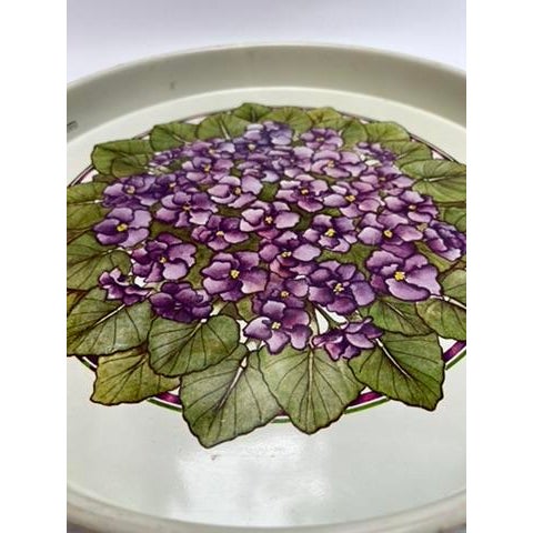 Vintage Hydrangea Round Serving Tray For Sale - Image 6 of 6