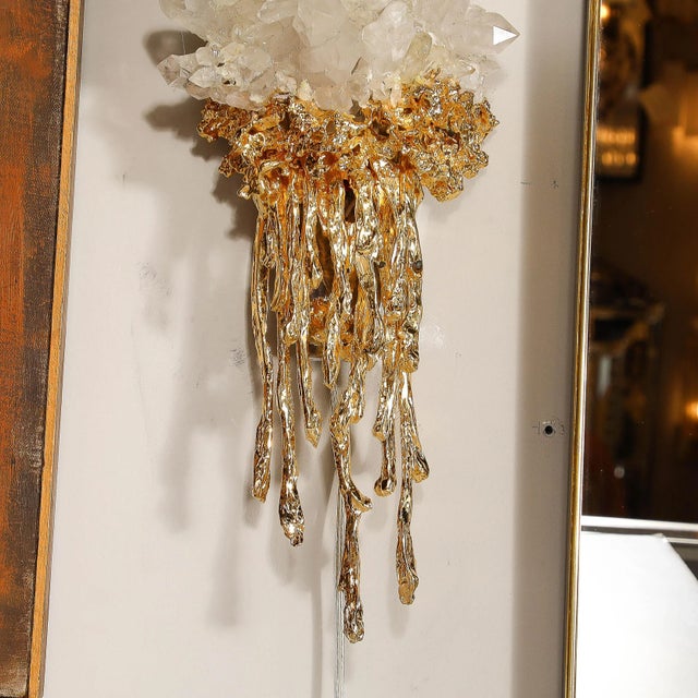 Pair of Modernist Sconces in Exploded 24k Gilt Bronze & Crystal by Claude Boeltz For Sale - Image 9 of 12