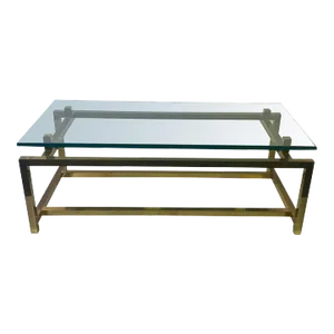 1970s Pace Modernist Square Tubular Brass Frame Coffee Table