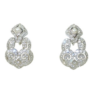 Swarovski Crystal Rhinestone & Pearl Door Knocker Earrings For Sale