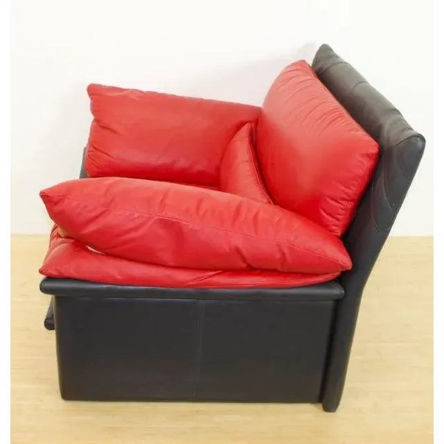 Italian designer leather lounge chair 1980s postmodern Rich black and red leather with down filled cushions for is-all...
