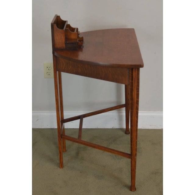 Antique Mission Oak Arts and Crafts Half Round Desk For Sale - Image 4 of 13
