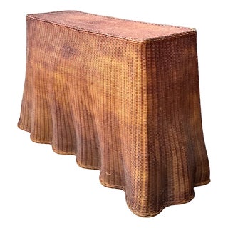 Vintage Woven Rattan Ghost Console Table For Sale