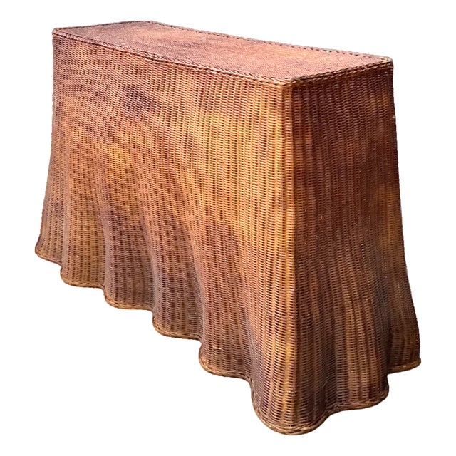 Vintage Woven Rattan Ghost Console Table For Sale
