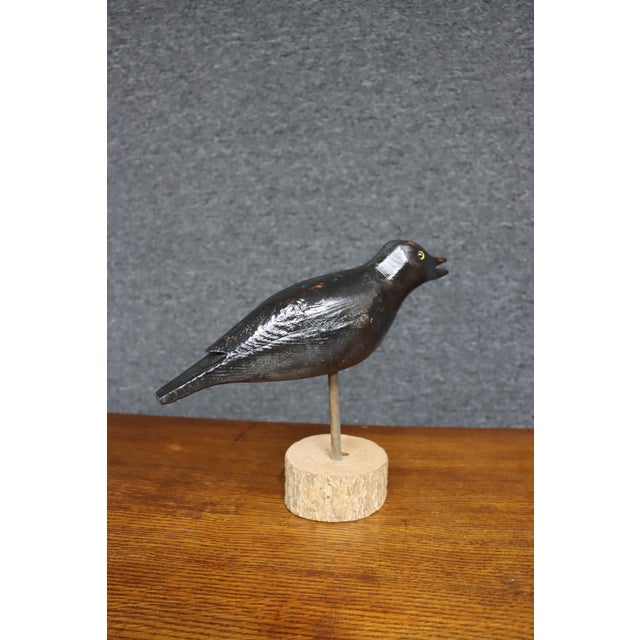 Early 20th Century Carved Black Crow Folk Art Decoy on Wood Base For Sale - Image 11 of 12