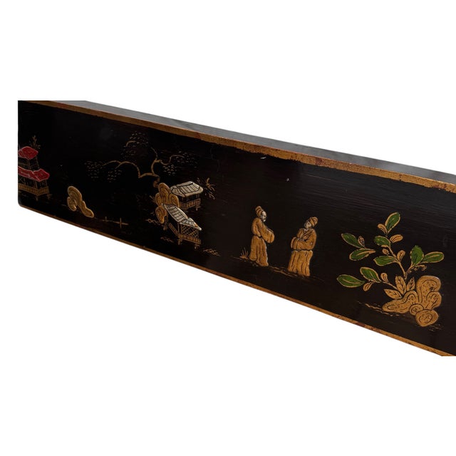 Rose Tarlow George III Style Black & Gold Chinoiserie Four Poster Canopy Bed W Drapery For Sale - Image 4 of 5