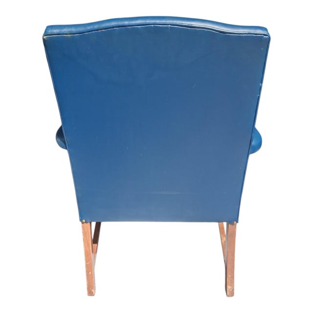 Royal Blue Step Back Into Mid-Century Elegance With This Stunning Vintage Lounge Chair and Matching Ottoman Set For Sale - Image 8 of 9
