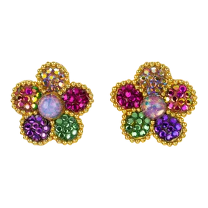 Richard Kerr Multicolor Crystal Flower Clip Earrings - 2 Pieces