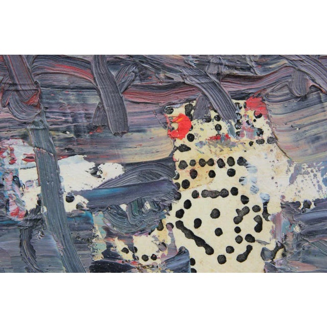 Small dark grey abstract expressionist painting of a figure's face by Dick Wray. The painting is currently unframed....