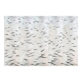 Silver Leaf Chinoiserie Hand-Painted School of Fish Mural (Set of 6) For Sale