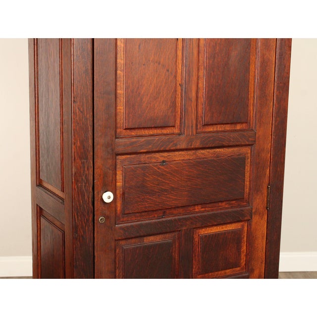 Antique Solid Oak Single Door Paneled Wardrobe For Sale In Philadelphia - Image 6 of 18